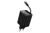 Puhelin - Adapterit & Laturit - Dudao  A67EU GaN 67W Wall Charger with Built-in Retractable USB-C Power Delivery Quick Charge Cable - Black - 6977196682317