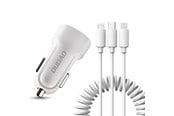 Puhelin - Adapterit & Laturit - Dudao car kit charger 2x USB 2.4A + cable USB 3in1 Lightning / Type C / micro USB cable white (R7 white) - 6970379614556