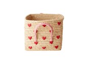 Lastenhuone - Rice Raffia Basket with Handles - Hearts - BSRAT-30HEA