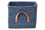 Lastenhuone - Rice Small Square Raffia Basket with Leather Handles - BSRAT-30B