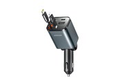 Puhelin - Muut lisävarusteet - Joyroom JR-CCL05 30W 4-in-1 Car Charger with 2 Built-in Retractable Cables - Dark Gray - JR-CCL05