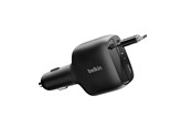 Puhelin - Adapterit & Laturit - Belkin BOOSTCHARGE 75W Car Charger with Retractable USB-C Cable - CCC001HQBK