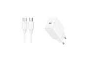 Puhelin - Adapterit & Laturit - Joyroom JR-TCF20 USB-C PD 20W network charger - white + USB-C / USB-C cable 1m - JR-TCF20_CC