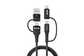 USB kaapelit - Wozinsky WNBAA 4in1 Cable 2x USB-C 1x USB-A 1x Lightning 60W 1 m - Black - 5907769308819