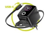 Puhelin - Adapterit & Laturit - Mobile Origin 65W GaN Display Charger PW3 - USB-C Self-Retracting Cable + USB-C + USB-A - MO-65WDCH-PW3