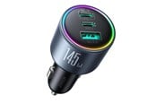 Puhelin - Adapterit & Laturit - Joyroom JR-CCN07 145W Car Charger 2xUSB-C USB-A + 100W USB-C Cable - Dark Grey - 6956116764968