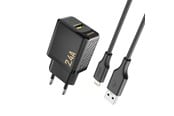 Puhelin - Adapterit & Laturit - Dudao A23LEU 2.4A GaN EU USB-A wall charger with USB-A cable - Lightning - black - 6976625334032