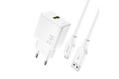Puhelin - Adapterit & Laturit - Dudao A23LEU 2.4A GaN EU USB-A wall charger with USB-A cable - Lightning - white - 6976625334025