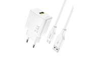 Puhelin - Adapterit & Laturit - Dudao A23TEU 2.4A GaN USB-A wall charger with USB-A cable - USB-C - white - 6976625334001