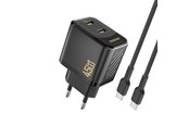 Puhelin - Adapterit & Laturit - Dudao A28PCEU PD 45W GaN 2xUSB-C Wall Charger with USB-C Cable - Black - 6976625334315