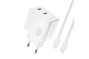 Puhelin - Adapterit & Laturit - Dudao A28PCEU PD 45W GaN 2xUSB-C Wall Charger with USB-C Cable - White - 6976625334308