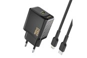 Puhelin - Adapterit & Laturit - Dudao A26LEU PD 20W GaN USB-C Wall Charger with USB-C Cable - Lightning - Black - 6976625334070