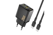 Puhelin - Adapterit & Laturit - Dudao A26TCEU PD QC 25W GaN USB-A USB-C wall charger with USB-C cable - black - 6976625334117