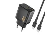 Puhelin - Adapterit & Laturit - Dudao A27PCEU PD 30W GaN USB-C Wall Charger with USB-C Cable - Black - 6976625334193