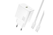 Puhelin - Adapterit & Laturit - Dudao A27PCEU PD 30W GaN USB-C AC Charger with USB-C Cable - White - 6976625334186