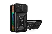 Puhelin - Kannet ja kotelot - Hurtel Hybrid Armor Camshield Case for iPhone 14 Pro Max Armored Case with Camera Cover Black - 9145576267912