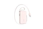 Powerbank - Joyroom JR-PR2L 10000mAh 35W Power Bank with Built-in Retractable USB-C Cable and USB-C Lanyard Cable - Pink Powerbank - Vaaleanpunainen - 10000 mAh - JR-PR2 pink