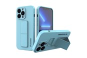 Puhelin - Kannet ja kotelot - Wozinsky Kickstand Case Silicone Case with Stand iPhone 13 mini Light Blue - 9145576234280