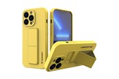 Puhelin - Kannet ja kotelot - Wozinsky Kickstand Case Silicone Case with Stand iPhone 13 mini yellow - 9145576234310