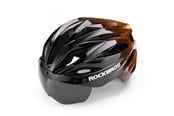 Pyörätarvikkeet - Rockbros Bike Helmet with Visor Detachable UV Protective Goggles Unisex - Black/Brown - 8386824304077