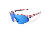 Pyörätarvikkeet - Rockbros Polarized Cycling Glasses with UV Protection and Corrective Insert Blue Lenses - USA Pattern - White - 8386824303766