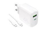 Puhelin - Adapterit & Laturit - Puro Daily Prolite 45W USB-C USB-A Power Delivery Charger with USB-C Cable - White - PUTCUSBAC45WDYKCCWHI