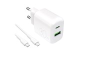 Puhelin - Adapterit & Laturit - Puro  PROLITE 30W USB-A / USB-C Wall Charger + USB-C - USB-C 1.2m Cable - White - PUTCUSBAC30WDYKCCWHI
