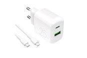 Puhelin - Adapterit & Laturit - Puro PROLITE 25W USB-A / USB-C Wall Charger + USB-C - USB-C 1.2m Cable - White - PUTCUSBAC25WDYKCCWHI