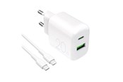 Puhelin - Adapterit & Laturit - Puro PROLITE 20W USB-A / USB-C Wall Charger + USB-C - USB-C 1.2m Cable - White - PUTCUSBAC20WDYKCCWHI