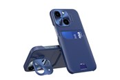Puhelin - Kannet ja kotelot - Hurtel Leather Stand Case for iPhone 14 Cover Card Wallet with Stand Blue - 9145576269657
