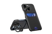 Puhelin - Kannet ja kotelot - Hurtel Leather Stand Case for iPhone 14 Cover Card Wallet with Stand Black - 9145576269664