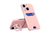 Puhelin - Kannet ja kotelot - Hurtel Leather Stand Case for iPhone 14 Plus Card Wallet Cover with Stand Pink - 9145576269671
