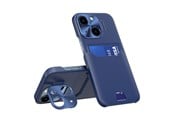 Puhelin - Kannet ja kotelot - Hurtel Leather Stand Case for iPhone 14 Plus Cover Card Wallet with Stand Blue - 9145576269688