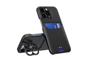 Puhelin - Kannet ja kotelot - Hurtel Leather Stand Case for iPhone 14 Pro Cover Card Wallet with Stand Black - 9145576269725