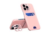 Puhelin - Kannet ja kotelot - Hurtel Leather Stand Case for iPhone 14 Pro Max Card Wallet Cover with Stand Pink - 9145576269732