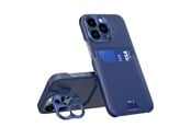 Puhelin - Kannet ja kotelot - Hurtel Leather Stand Case for iPhone 14 Pro Max Cover Card Wallet with Stand Blue - 9145576269749