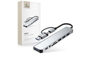 USB hub - Tech-Protect HB06 HUB Adapter 8in1 TYPE-C + USB2.0 + USB3.0 + SD/TF + AV3.5 - Grey USB hub - 8 satamat - USB 2.0 - Harmaa - 5906302360550