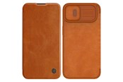 Puhelin - Kannet ja kotelot - Nillkin Qin Leather Pro Case iPhone 14 Plus Case Camera Cover Holster Cover Flip Case Brown - 6902048248984