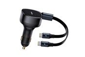 Puhelin - Adapterit & Laturit - Baseus Enjoyment Retractable 2-in-1 Car Charger C+C 33W Cluster Black - C00035506113-Z1