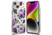 Puhelin - Kannet ja kotelot - Ringke Fusion Design Armored Case Cover with Gel Frame iPhone 14 Plus Clear (Purple rose) (FD637E29) - 8809881265605
