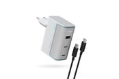 Puhelin - Adapterit & Laturit - CUKTECH AD1003EU 100W GaN 2x USB-C + USB-A Wall Charger with Cable - White - CKAD1003EUGW