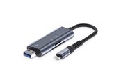 USB hub - Tech-Protect UltraBoost SD / micro SD card reader with Lightning / USB-A connector - grey USB hub - 3 porttia - USB 2.0 - Harmaa - 5906302307845