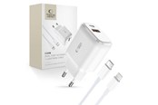 Puhelin - Adapterit & Laturit - Tech-Protect  C20W USB-C PD 20W / USB-A QC 3.0 Mains Charger with USB-C / Lightning Cable - White - 9490713929124