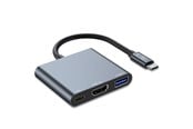 USB hub - Tech-Protect V1 3in1 USB-C - USB-A 3.0 / USB-C PD 100W / HDMI 4K 30Hz - Grey USB hub - 3 porttia - USB 3.0 - Harmaa - 9490713935248