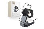 Puhelin - Adapterit & Laturit - Tech-Protect QI15W-A28 MagSafe 3in1 Inductive Charger with Stand for Smartphone / Apple Watch / AirPods - Black - 9490713934593