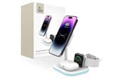 Puhelin - Adapterit & Laturit - Tech-Protect QI15W-A27 3in1 Inductive Charger with MagSafe Stand for Smartphone / Apple Watch / AirPods - White - 9490713934647