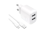 Puhelin - Adapterit & Laturit - Puro PROLITE 10W 2x USB-A wall charger + USB-A - USB-C cable 1.2m - white - PUTC2USBA10WDYKACWHI