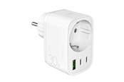 Muut kaapelit - Puro 30W Power Delivery Charger with Schuko Plug and Socket 2x USB-C + 1x USB-A - White - PUTCSPUSBA2C30WWHI