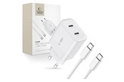 Puhelin - Adapterit & Laturit - Tech-Protect C20W AC Charger 2x USB-C PD 20W with USB-C / USB-C Cable - White - 9319456607291