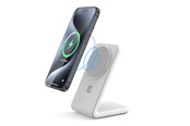 Puhelin - Adapterit & Laturit - CRONG MagSpot Stand - 2-in-1 Wireless Charger with MagSafe for iPhone and AirPods - White - CRG-MSS-WHT